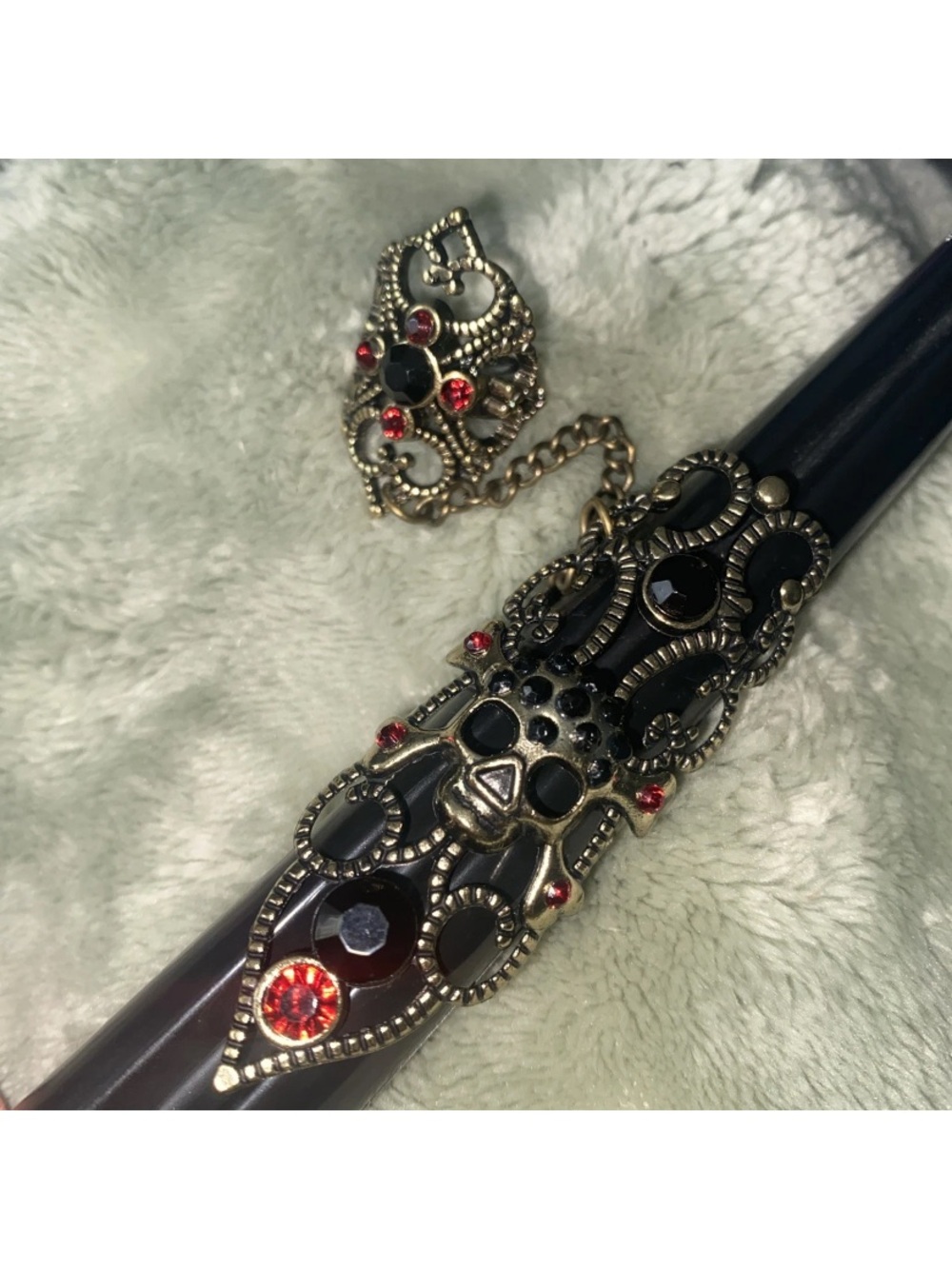 Steampunk Gothic Whimsigoth Adjustable Double Armour Finger Ring Skull & Bones